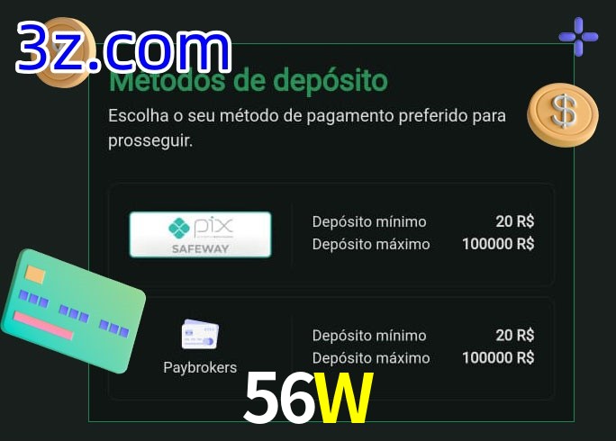 O cassino 56W oferece uma grande variedade de métodos de pagamento